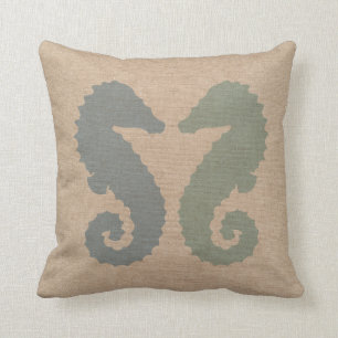 Sea Horses in Blue and Green Throw Pillow