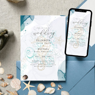 Sea Horses Ocean Life Beach Teal Wedding Invitation
