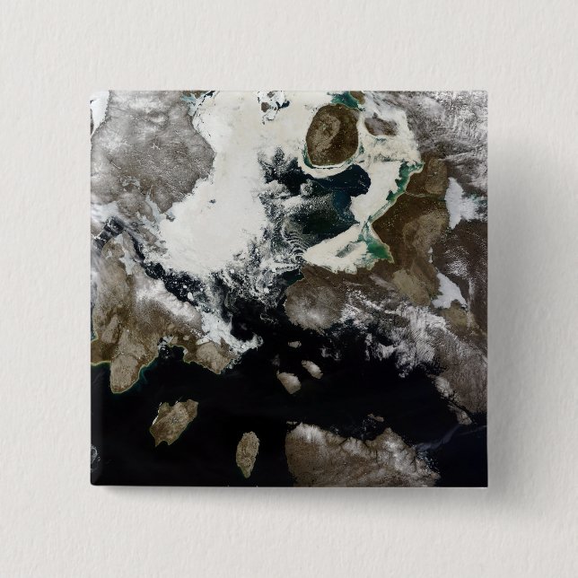 Sea ice and sediment visible in Nunavut, Canada 2 Inch Square Button (Front)