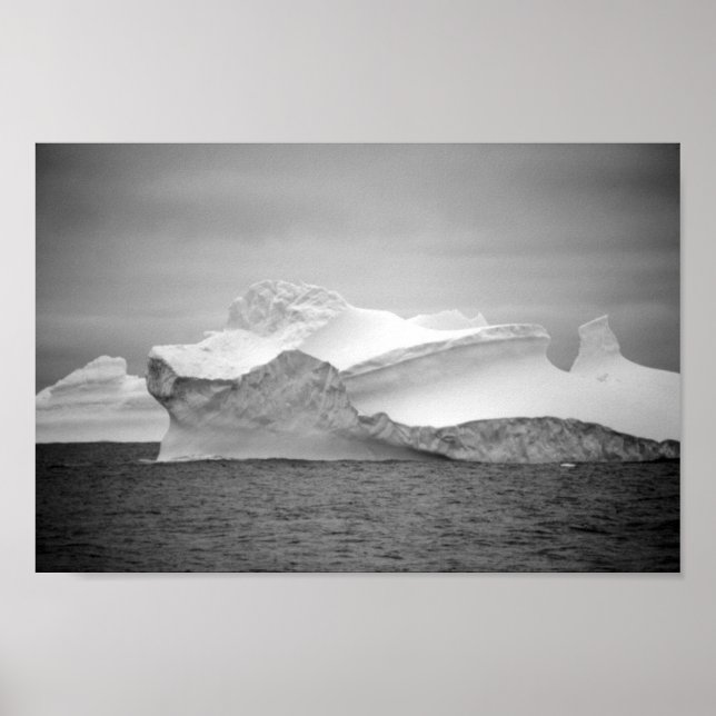 Sea Ice Iceberg Monochrome Antarctica Icy Mountain Poster (Front)