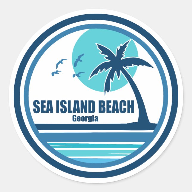 Sea Island Beach Georgia Palm Tree Birds Classic Round Sticker (Front)