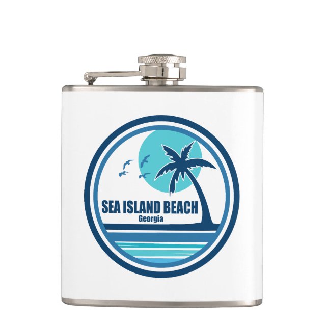 Sea Island Beach Georgia Palm Tree Birds Hip Flask (Front)