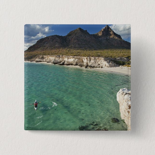 Sea kayaker on the Gulf of California at Isla 2 Inch Square Button (Front)