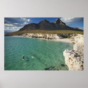 Sea kayaker on the Gulf of California at Isla Poster