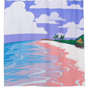 Sea landscape of tropical beach with pink sand,  b