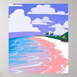 Sea landscape of tropical beach with pink sand,  b poster