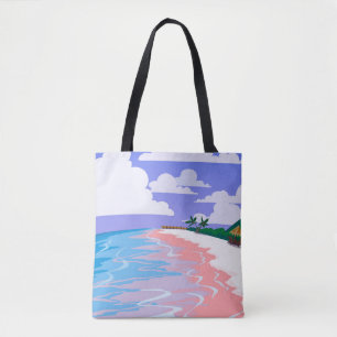 Sea landscape of tropical beach with pink sand, b tote bag