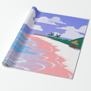 Sea landscape of tropical beach with pink sand,  b wrapping paper