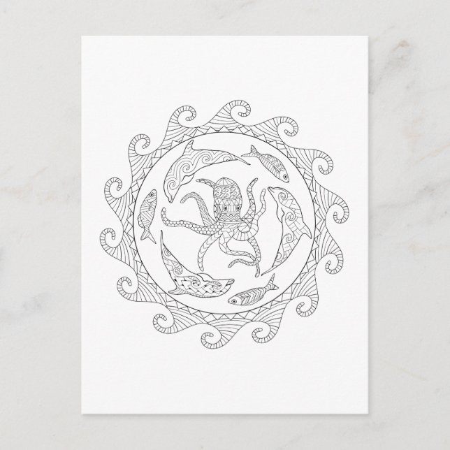 Sea Life Adult Colouring Postcard (Front)