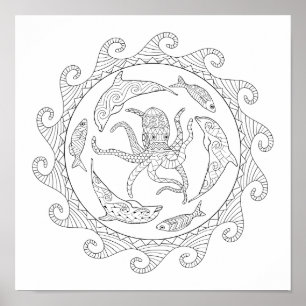 Sea Life Adult Colouring Poster