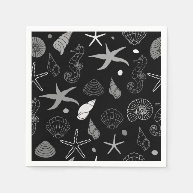 Sea Life Black Pattern Paper Napkin (Front)