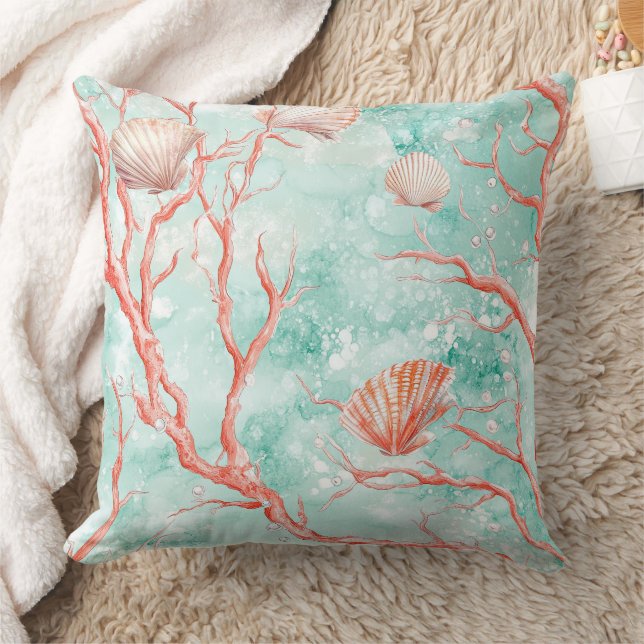 Sea Life Coral Pattern Throw Pillow (Blanket)