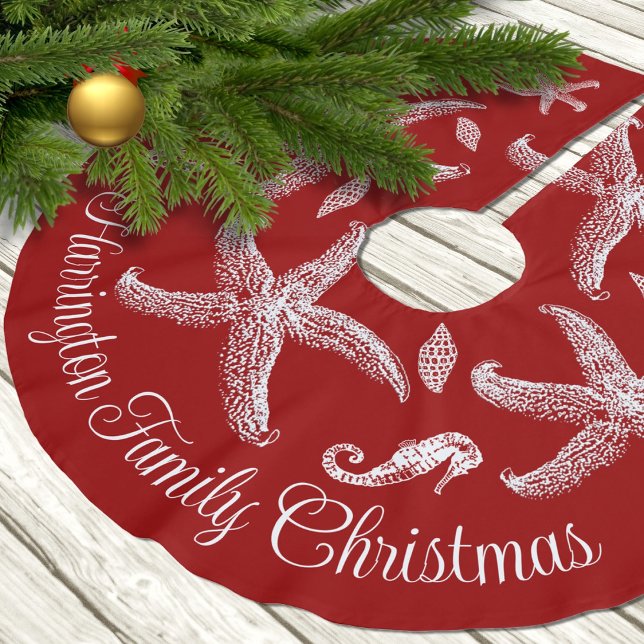 Sea Life Design Red Tropical Family Christmas Brushed Polyester Tree Skirt (Creator Uploaded)