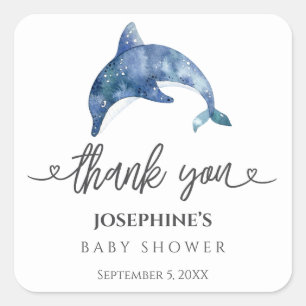 Sea Life Dolphin Baby Shower Favour Square Sticker
