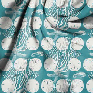Sea Life Fabric Sand Dollars Coral Pattern