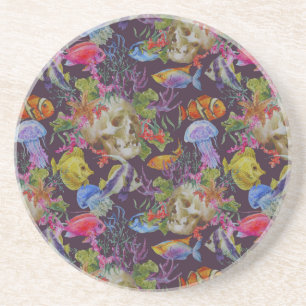 Sea Life Grunge Pattern Coaster