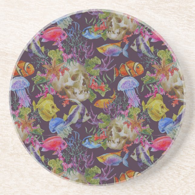 Sea Life Grunge Pattern Coaster (Front)