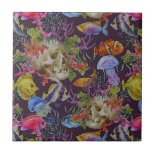 Sea Life Grunge Pattern Tile