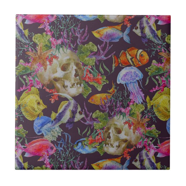Sea Life Grunge Pattern Tile (Front)