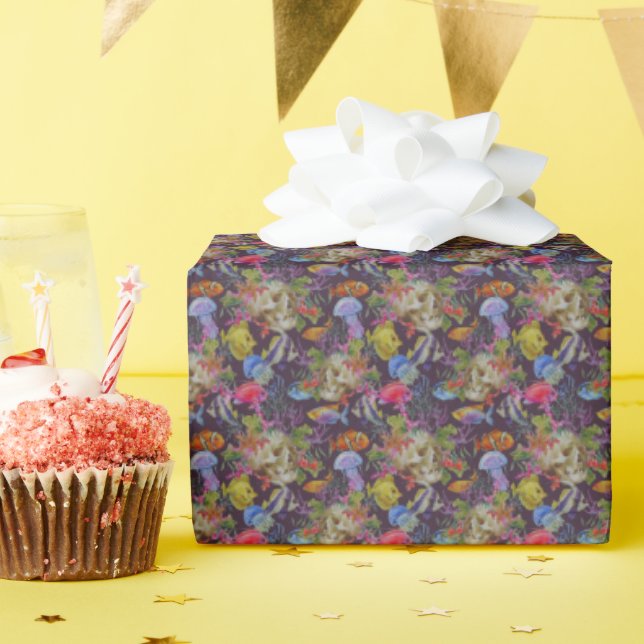 Sea Life Grunge Pattern Wrapping Paper (Birthday Party)