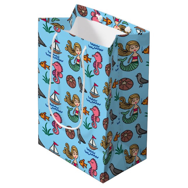 Sea Life Mermaid Seahorse Gift Bag (Front Angled)