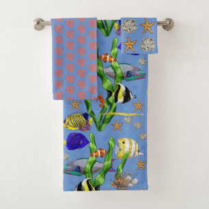 Sea life nautical print bath towel set