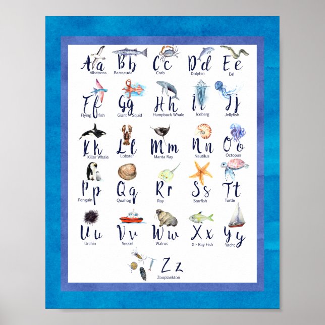 Sea Life Ocean Animals Alphabet for Kids Poster (Front)