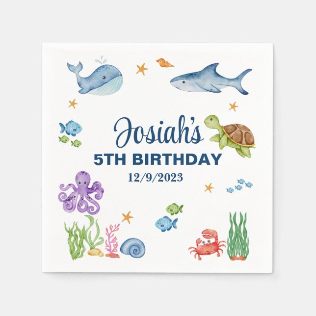 Sea life, ocean life boy birthday paper napkins. napkin (Front)