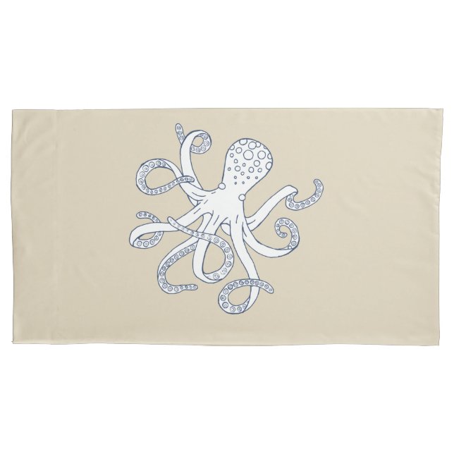 Sea Life Octopus Nautical Pillowcase King Size (Front)
