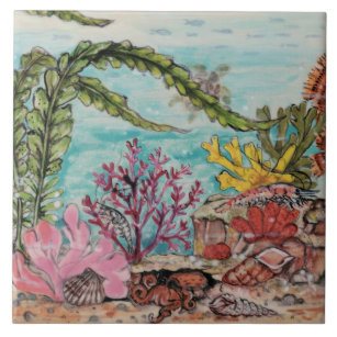 Sea Life Octopus Shrimp Turtle Coral Mural Pc.#5 Tile
