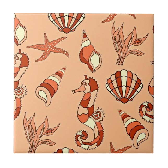 Sea Life Orange Pattern Tile (Front)