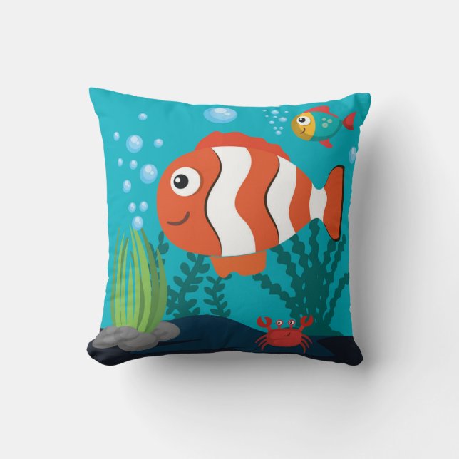 Sea-Life Pattern with Fish Crab Seaweed   Throw Pillow (Front)