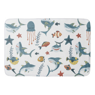Sea Life Shark Dance Pattern Bath Mat