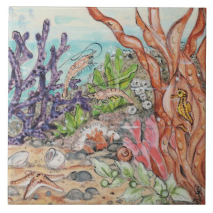 Sea Life Shrimp Seahorse Coral Ocean Mural Pc.#9 Tile