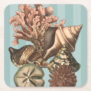 Sea Life Silhouette Square Paper Coaster