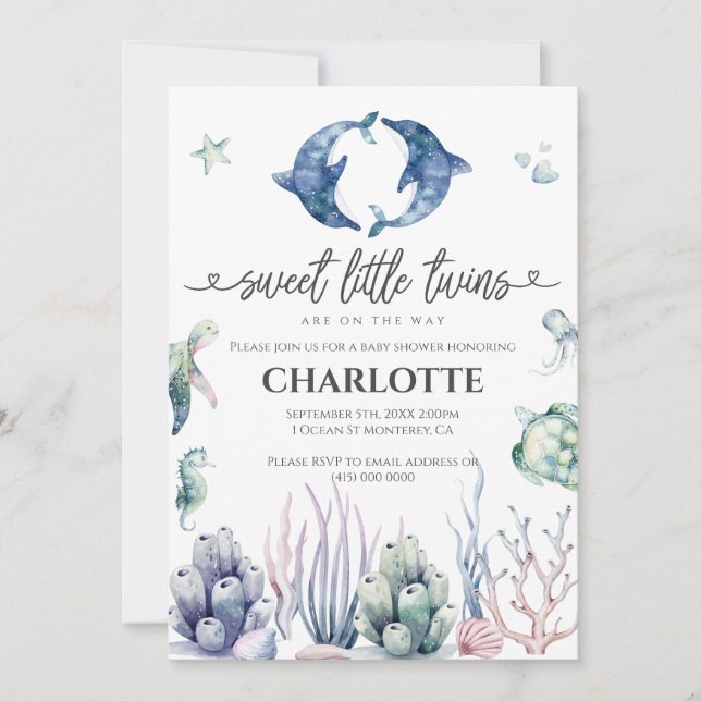Sea Life Twins Baby Shower Invitation  (Front)