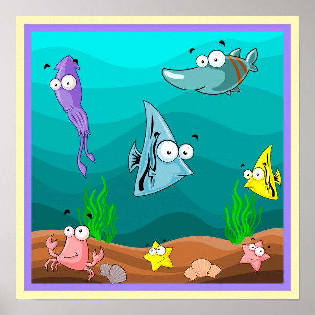 Sea Life Under the Sea Cute Cartoon Poster (Front)