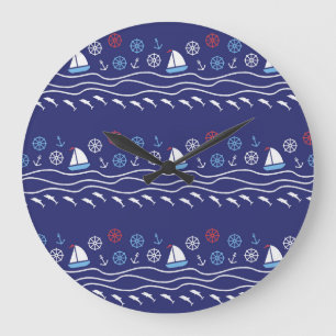 Sea Life: Vintage Seamless Pattern Large Clock