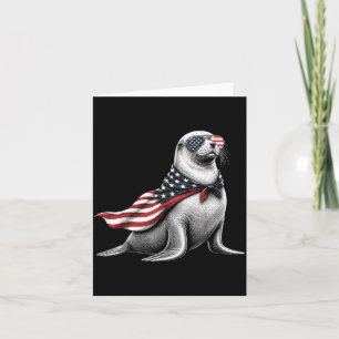Sea Lion 4th Of July Us Aamerican Flag Patriotic Card