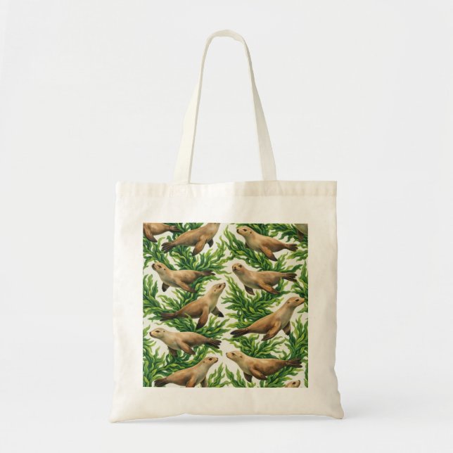 Sea Lion and Kelp Forest Pattern Tote Bag (Front)