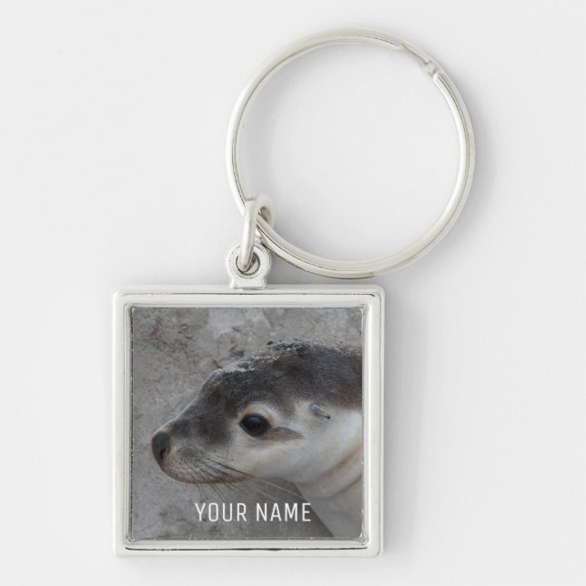 Sea Lion Baby Pup Beach Close Up Portrait Keychain (Front)