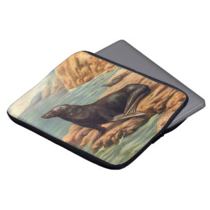 Sea Lion by the Seashore, Vintage Marine Mammals Laptop Sleeve
