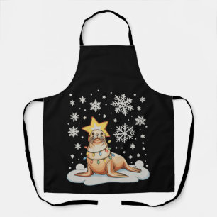 Sea Lion Christmas Tree Lights Xmas Holiday Snow Apron