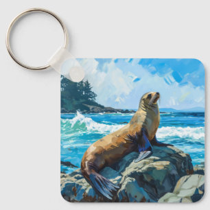 Sea Lion Illustration Keychain