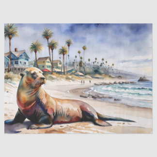 Sea lion on the beach tissue paper