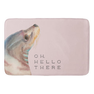 Sea Lion Watercolor Art Hello There Bath Mat