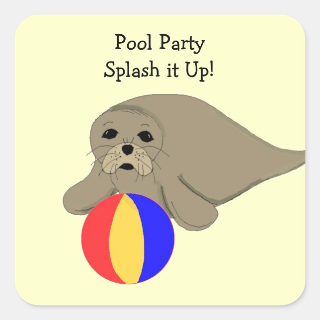 Sea Lion with Beach Ball Square Sticker (Front)