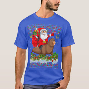 Sea Lion Xmas Pyjamas Ugly Santa Riding Sea Lion C T-Shirt