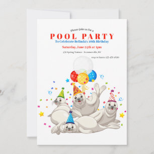 Sea Lions Pool Party Invitation