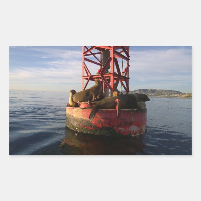 Sea Lions Relaxing on a Buoy in Dana Point Sticker (Front)